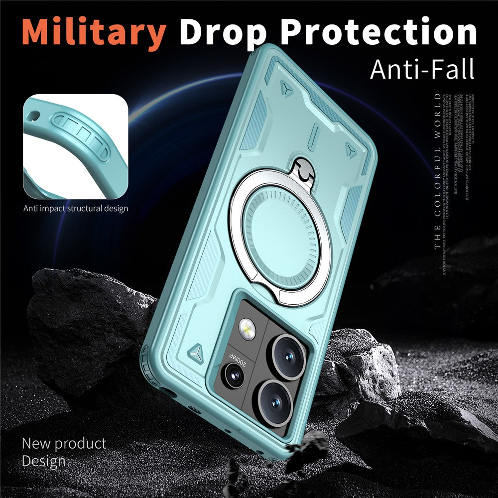 For Xiaomi Redmi Note 13 5G Magnetic Case Military Protection PC+TPU Kickstand Phone Cover