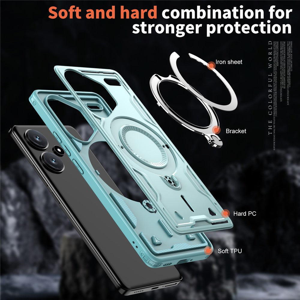For Xiaomi Redmi Note 13 Pro+ 5G Magnetic Case Military Protection PC+TPU Kickstand Phone Cover