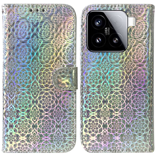 Xiaomi 15 Handyhülle – Standfunktion- schillernde Blumen-Leder