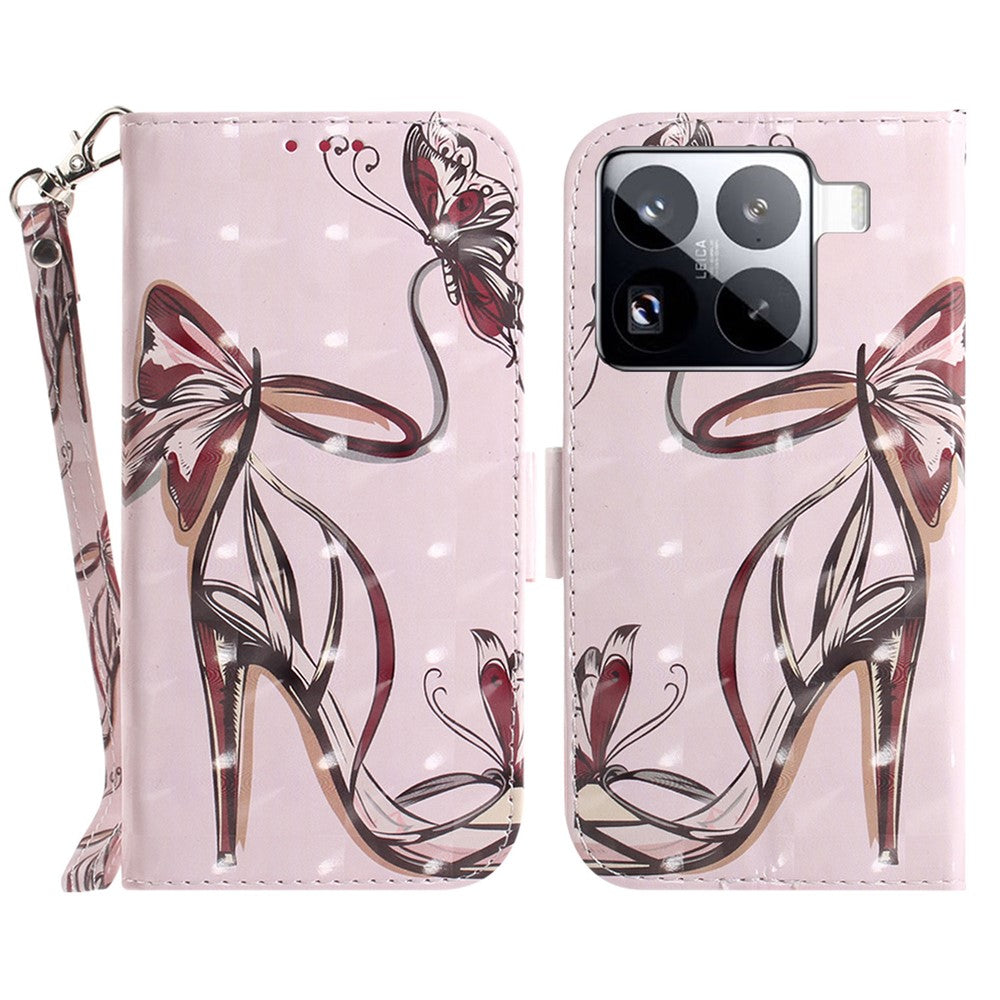 For Xiaomi 15 Pro Case Pattern Printing Leather Wallet Phone Cover with Wrist Strap