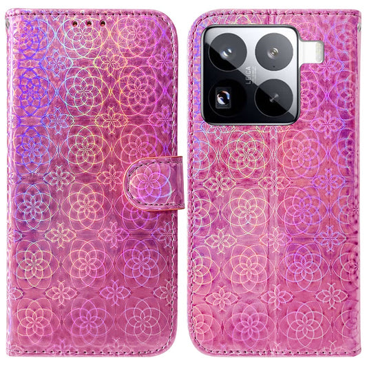 Xiaomi 15 Pro Handyhülle – Standfunktion- schillernde Blumen-Leder