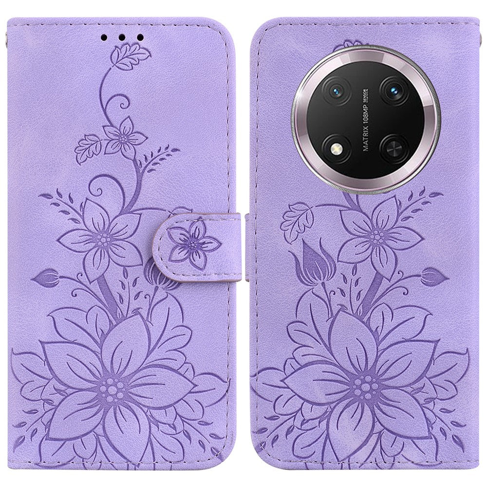 For Honor Magic7 Lite 5G / X9c 5G / X60 Pro 5G Case Lily Flower Imprint Leather Phone Cover with Stand