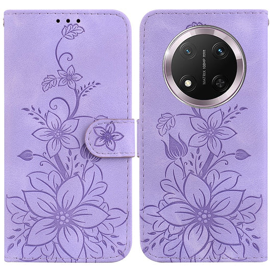 Honor X60 Pro 5G / Honor X9c 5G / Honor Magic7 Lite 5G Handyhülle – X9c 5G / X60 Pro 5G Lily Flower Imprint Leder mit Ständer