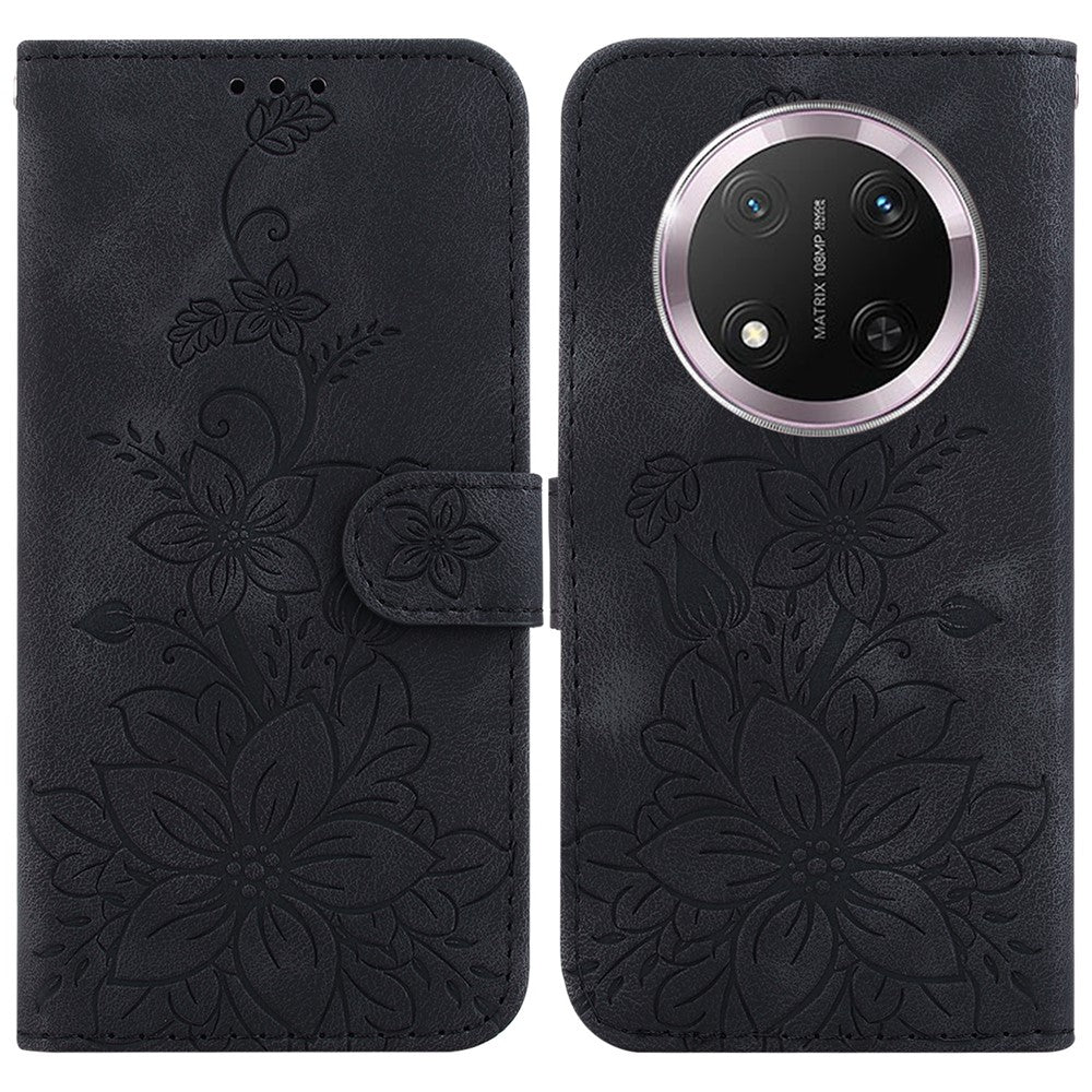 For Honor Magic7 Lite 5G / X9c 5G / X60 Pro 5G Case Lily Flower Imprint Leather Phone Cover with Stand