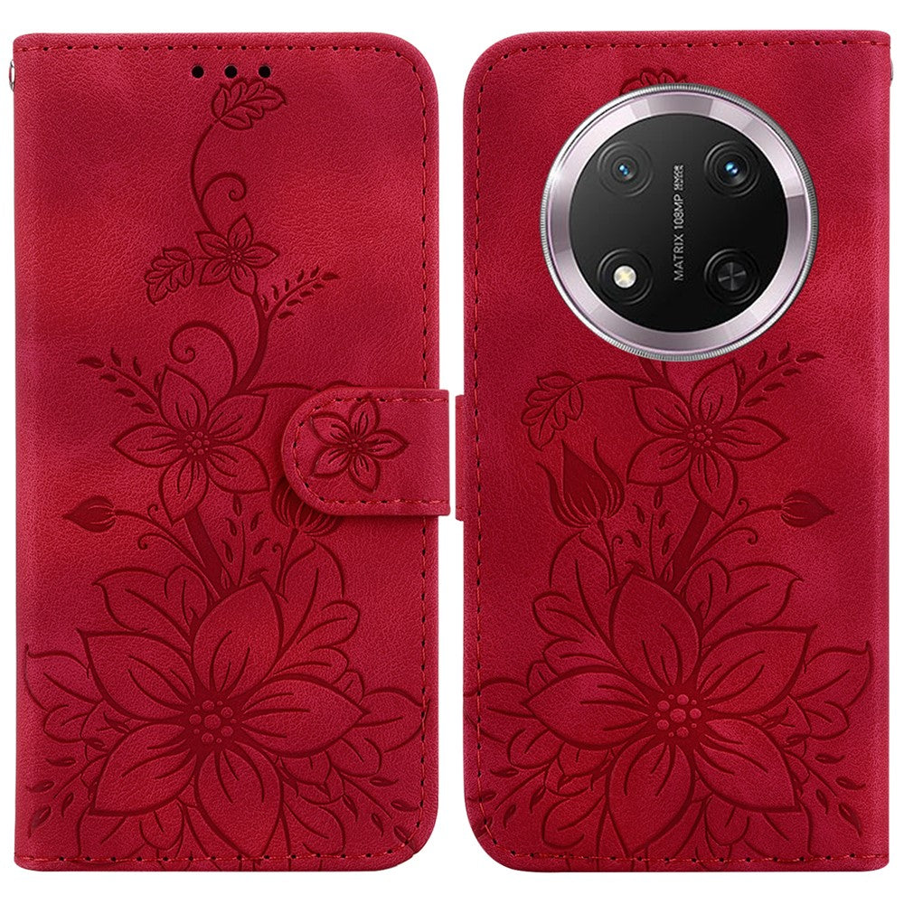 For Honor Magic7 Lite 5G / X9c 5G / X60 Pro 5G Case Lily Flower Imprint Leather Phone Cover with Stand