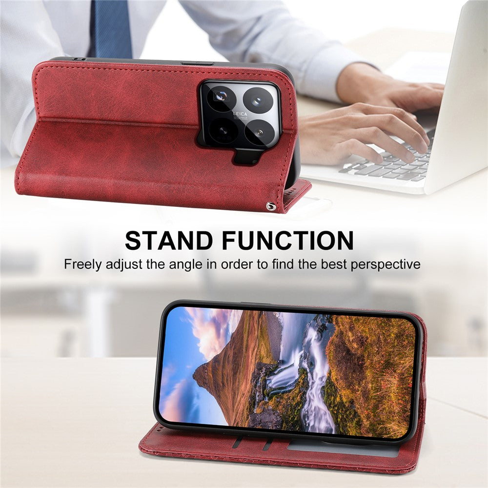 For Xiaomi 15 Pro Case Calf Texture PU Leather Phone Cover with Wallet