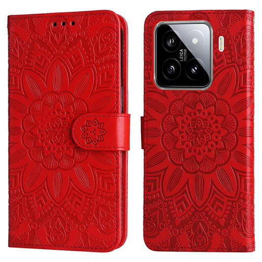 Xiaomi 15 Handyhülle – mit Sonnenblumen-Aufdruck, Leder-Geldbörsen