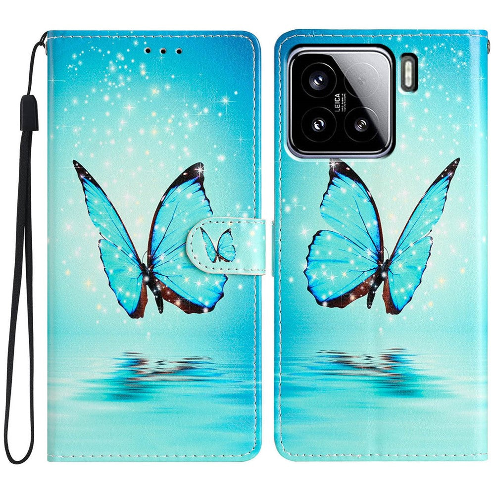 For Xiaomi 15 Wallet Case PU Leather Pattern Printing Stand Phone Cover with Strap