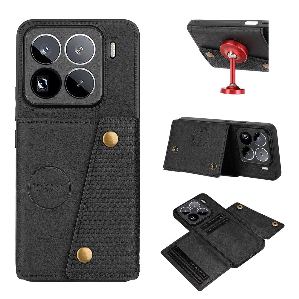 For Xiaomi 15 Pro Case with Card Slots Kickstand Leather + TPU Phone Cover