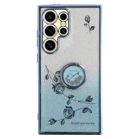 Galaxy S25 Ultra Glitzerhülle – Blumen-Design mit Strass & Ring-Ständer