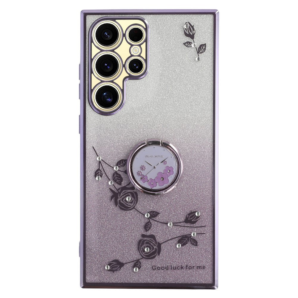 Galaxy S25 Ultra Glitzerhülle – Blumen-Design mit Strass & Ring-Ständer