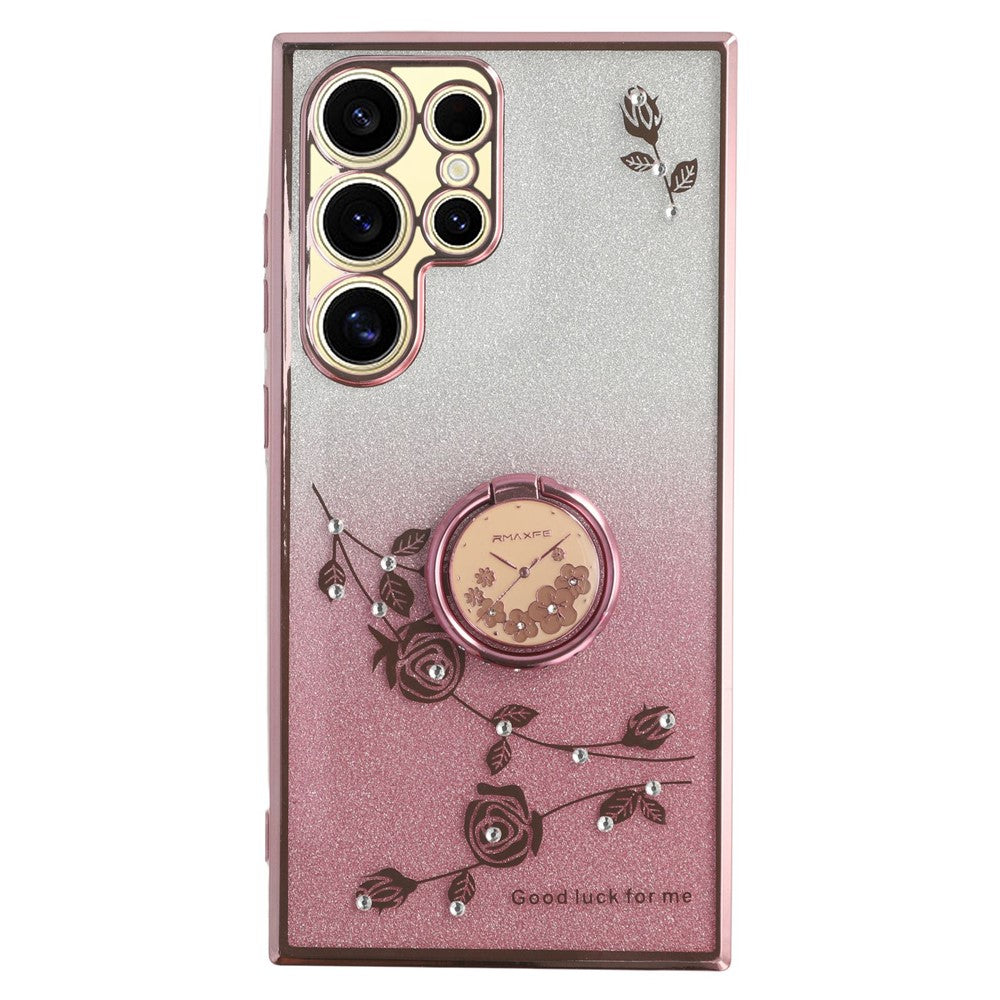 Galaxy S25 Ultra Glitzerhülle – Blumen-Design mit Strass & Ring-Ständer