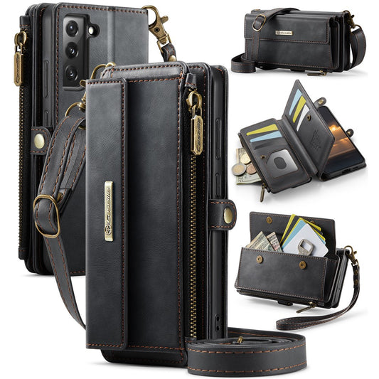 Galaxy S22 5G Wallet-Hülle – Mit RFID-blockierende Reißverschluss-Brieftasche, Ständer & Riemen