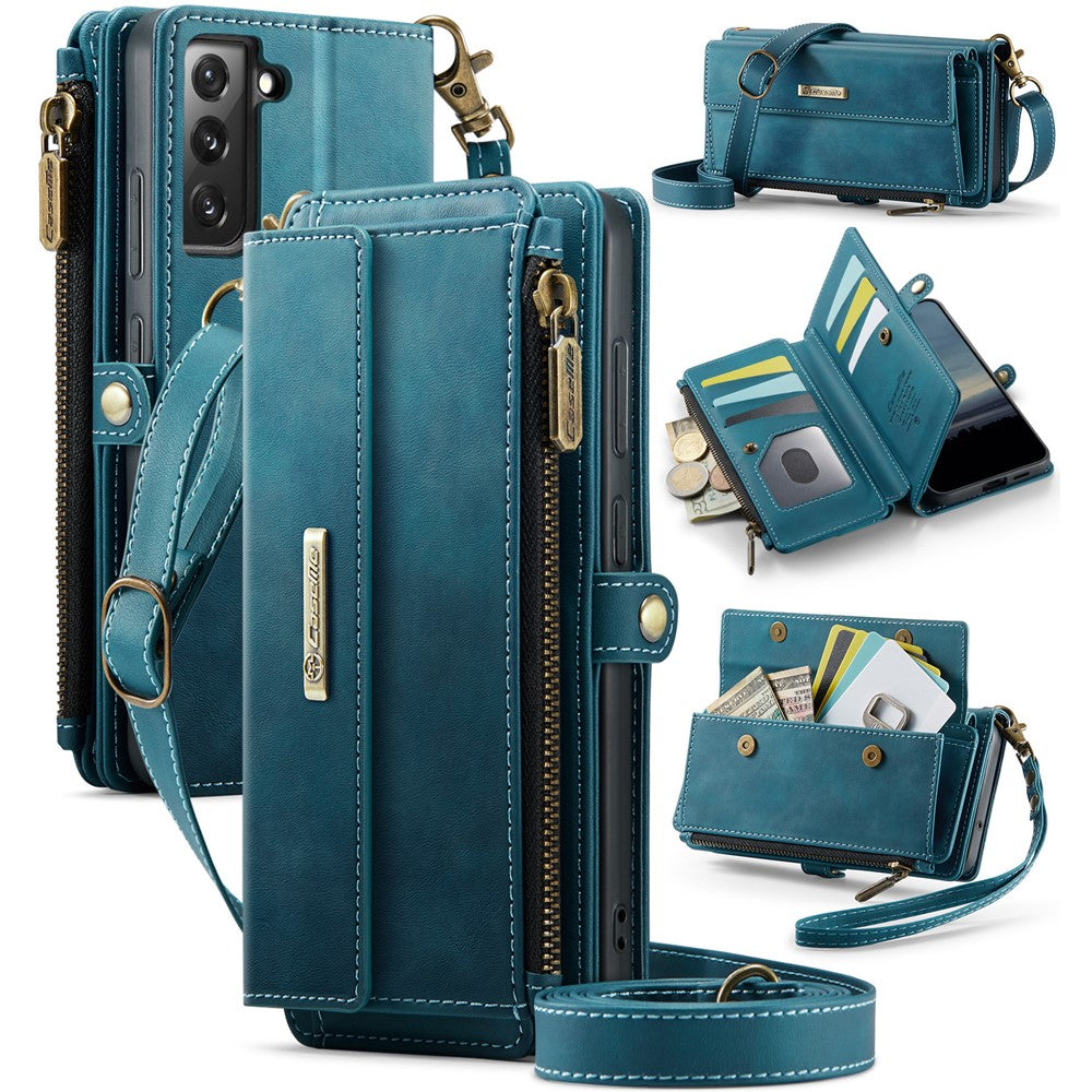 Galaxy S22 5G Wallet-Hülle – Mit RFID-blockierende Reißverschluss-Brieftasche, Ständer & Riemen