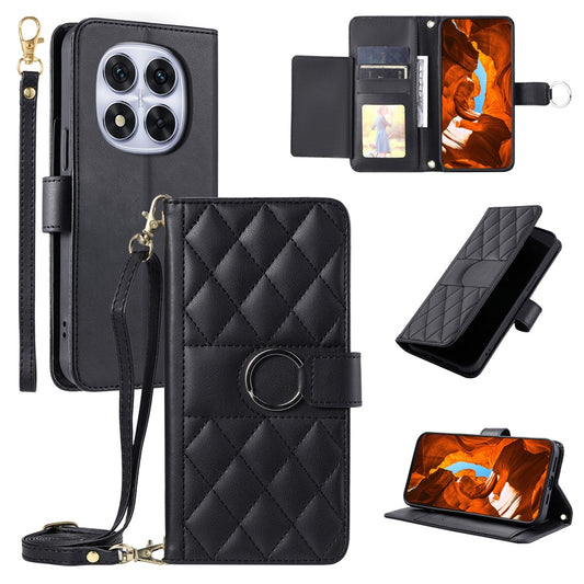 Xiaomi Redmi Note 14 Pro 5G / Xiaomi Redmi Note 14 Pro+ 5G / Xiaomi Poco X7 5G Handyhülle – Note 14 Pro 5G / Poco X7 5G Umhängetasche aus Leder mit Ringschnalle, Brieftaschenständer, Raute, mobile Abdeckung