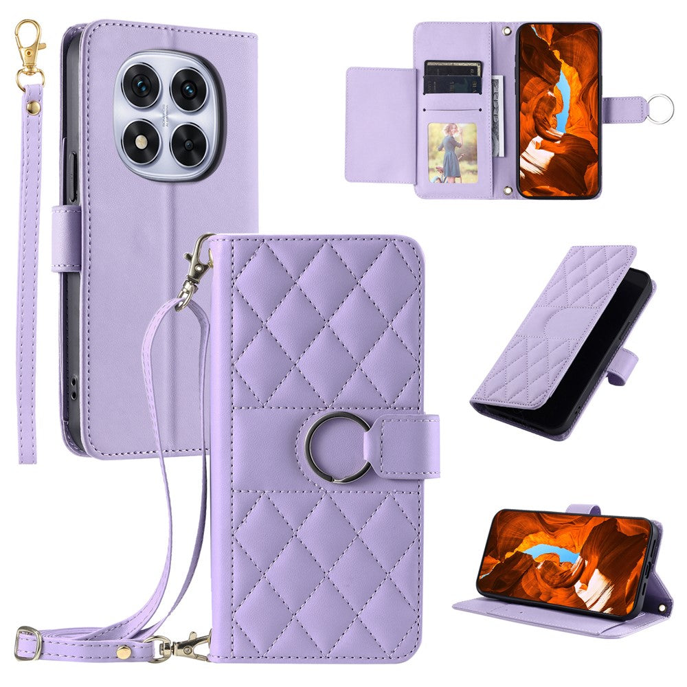 For Xiaomi Redmi Note 14 Pro+ 5G / Note 14 Pro 5G / Poco X7 5G Crossbody Leather Case Ring Buckle Wallet Stand Rhombus Mobile Cover