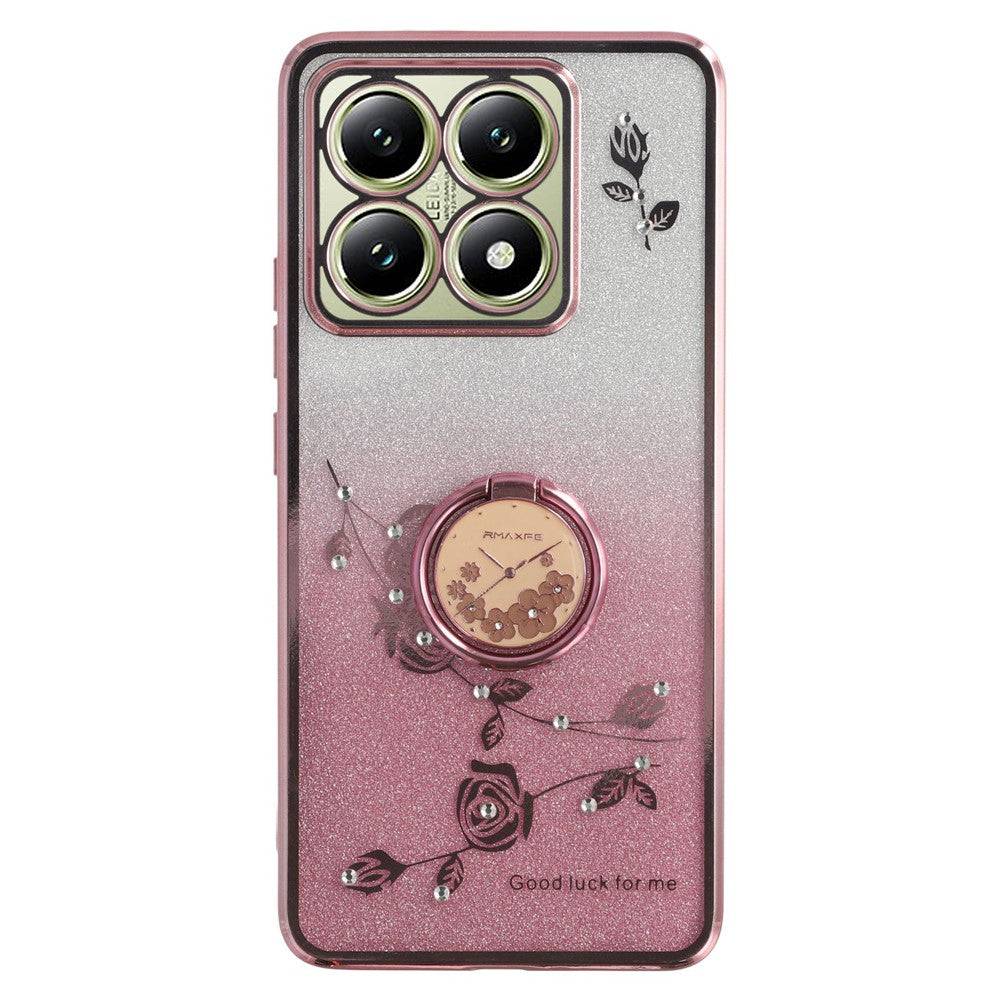 KADEM For Xiaomi 14T Case Ring Kickstand TPU Flowers Phone Cover Gradient Glitter