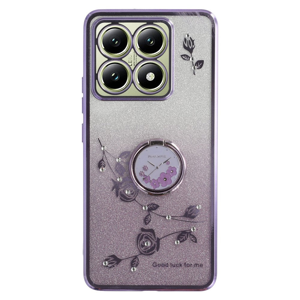 KADEM For Xiaomi 14T Case Ring Kickstand TPU Flowers Phone Cover Gradient Glitter