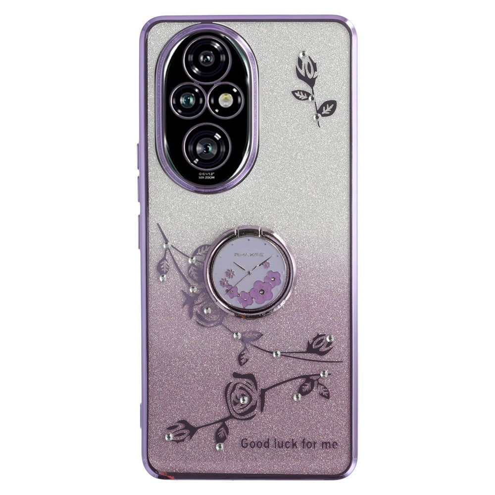 KADEM For Honor 200 Pro 5G Case Ring Kickstand TPU Flowers Phone Cover Gradient Glitter