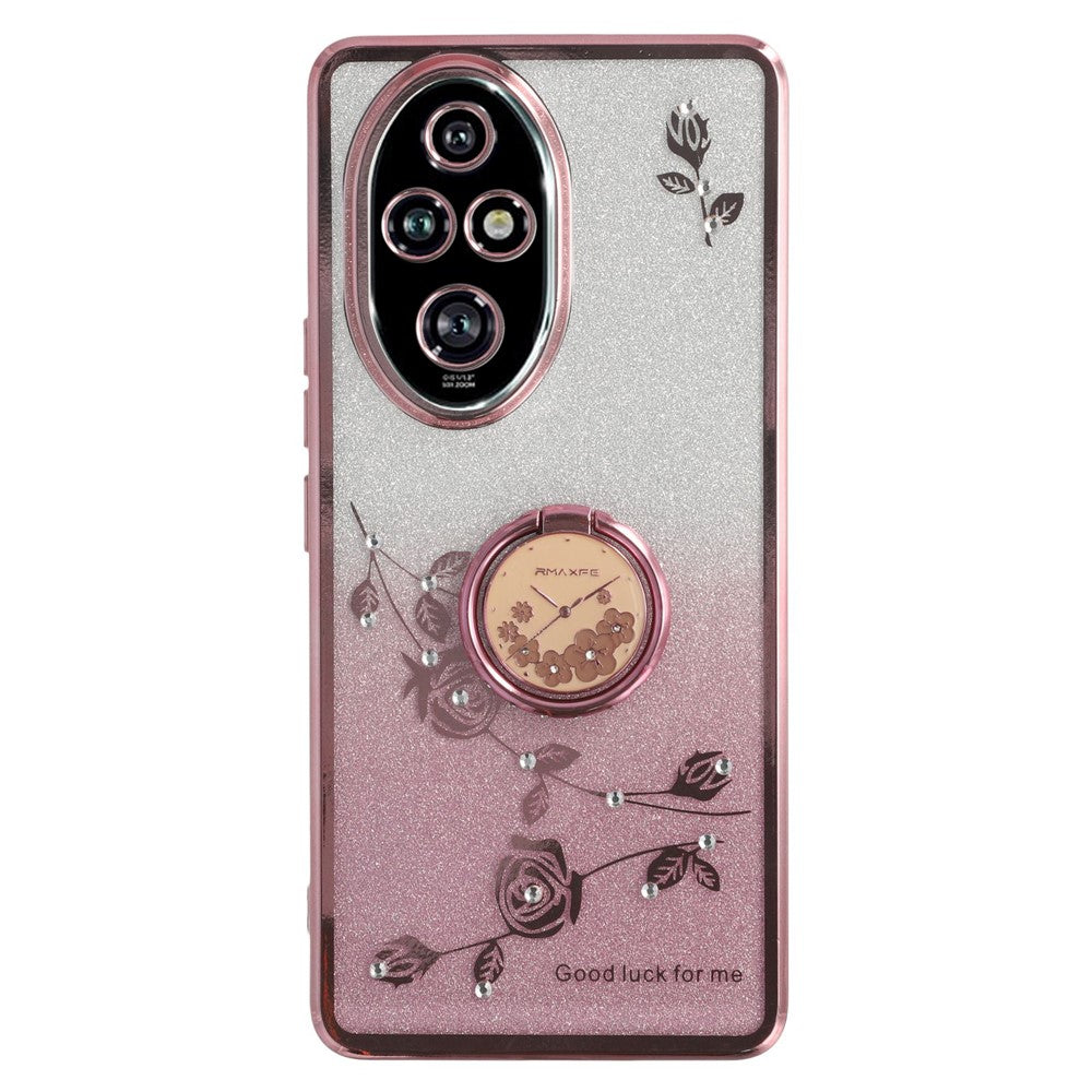 KADEM For Honor 200 Pro 5G Case Ring Kickstand TPU Flowers Phone Cover Gradient Glitter