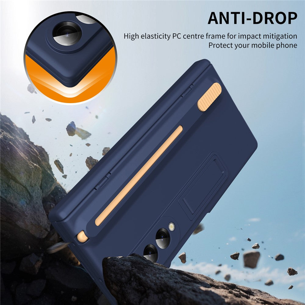 For Samsung Galaxy Z Fold4 5G Kickstand Phone Case with Tempered Glass Screen Protector and Stylus Pen