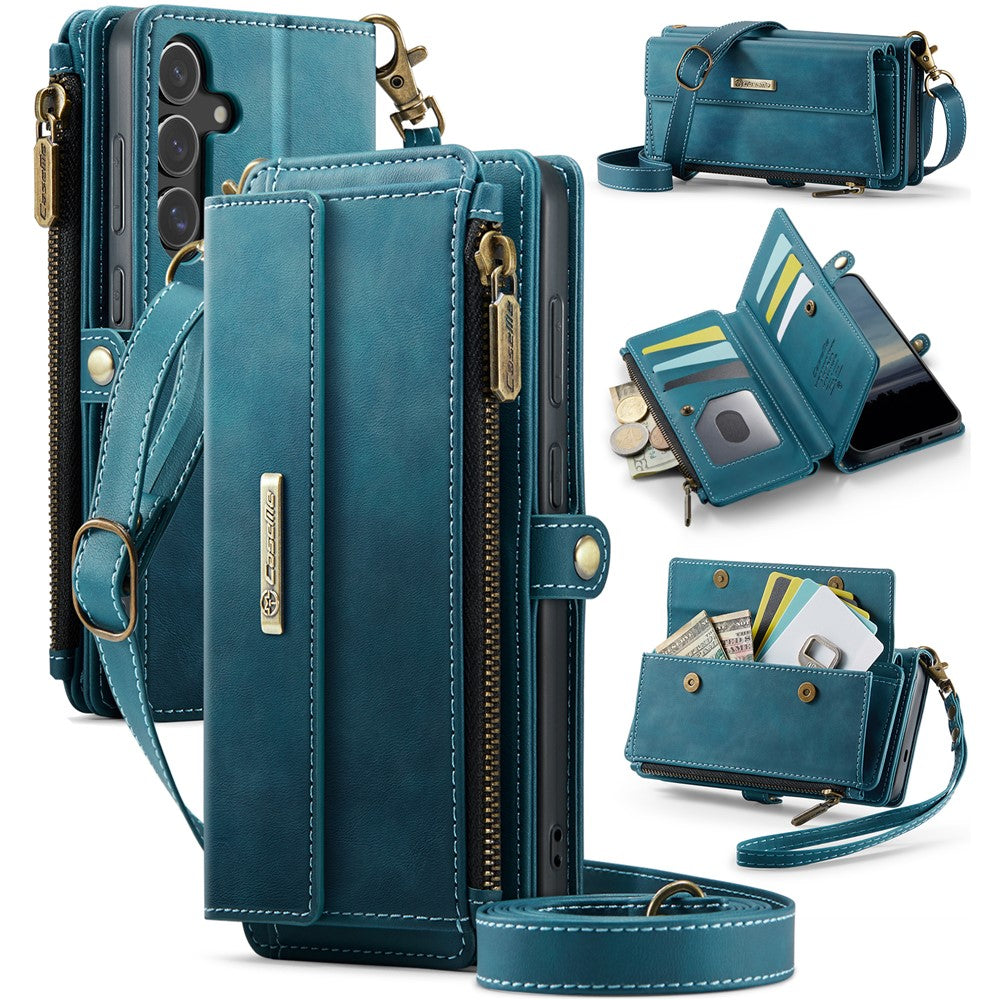 Galaxy S25 Wallet-Hülle – Mit RFID-blockierende Reißverschluss-Brieftasche, Ständer & Riemen