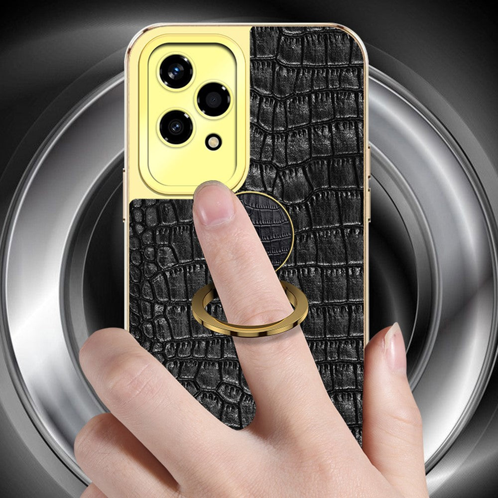 Honor 200 Lite Handyhülle – Aus TPU + PU, mit Ständer, galvanisiert, Krokodilmuster