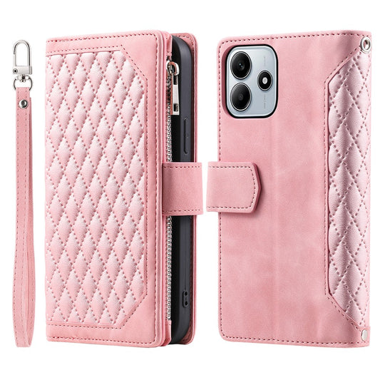 Xiaomi Redmi Note 14 5G Handyhülle – Style 005 Brieftaschenetui Rautensteppung Line PU-Leder