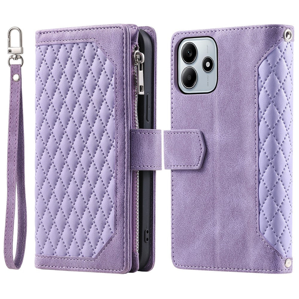 Style 005 For Xiaomi Redmi Note 14 5G Wallet Case Rhombus Stitching Line PU Leather Phone Cover
