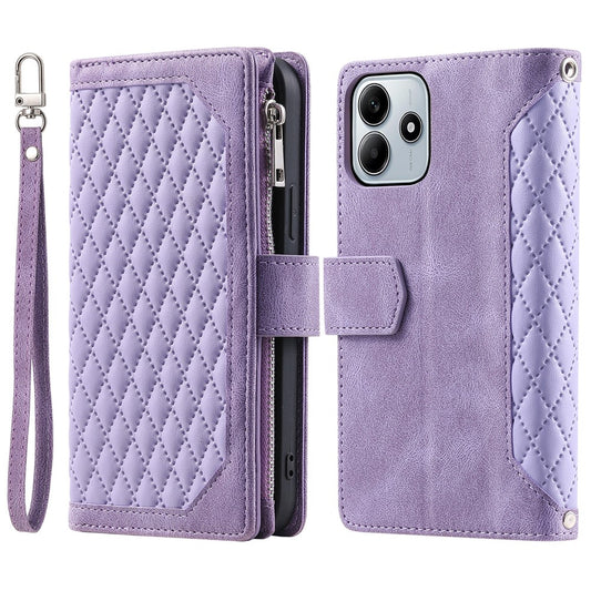 Xiaomi Redmi Note 14 5G Handyhülle – Style 005 Brieftaschenetui Rautensteppung Line PU-Leder