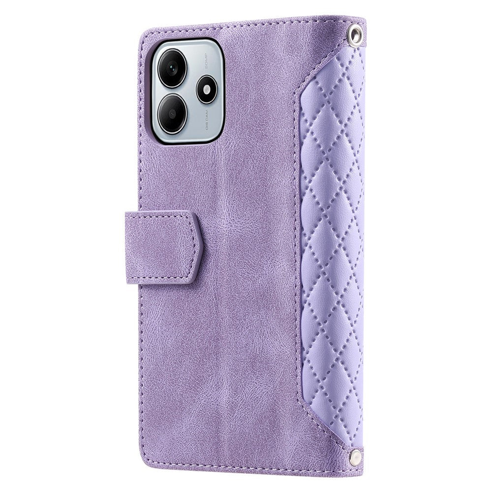Style 005 For Xiaomi Redmi Note 14 5G Wallet Case Rhombus Stitching Line PU Leather Phone Cover