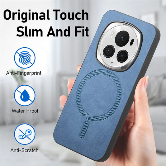 Honor Magic6 Pro 5G Handyhülle – Magnetische Leder-Rückseite, hautfreundlich