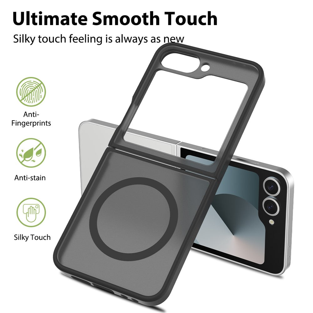 For Samsung Galaxy Z Flip7 FE 5G / Z Flip6 5G Magnetic Case TPU Frame Acrylic Back Phone Cover Skin Touch