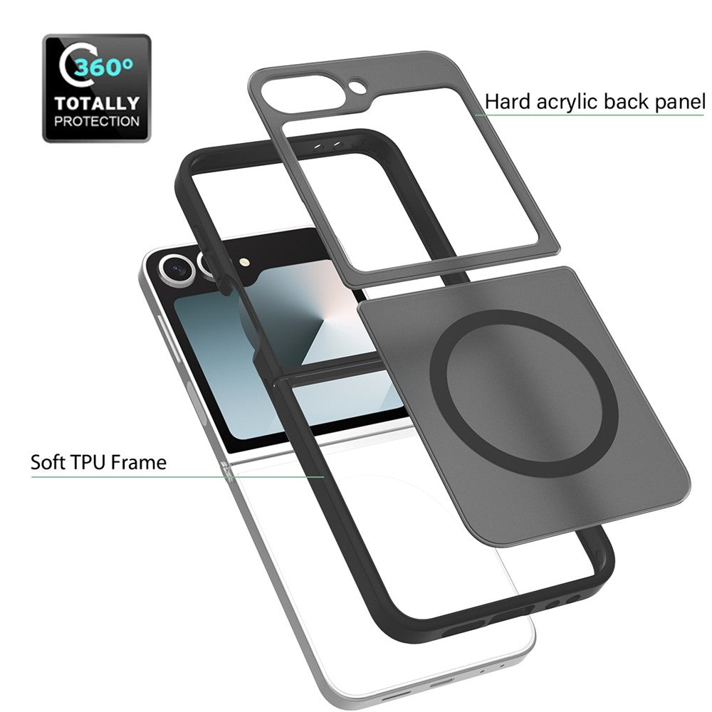 For Samsung Galaxy Z Flip7 FE 5G / Z Flip6 5G Magnetic Case TPU Frame Acrylic Back Phone Cover Skin Touch