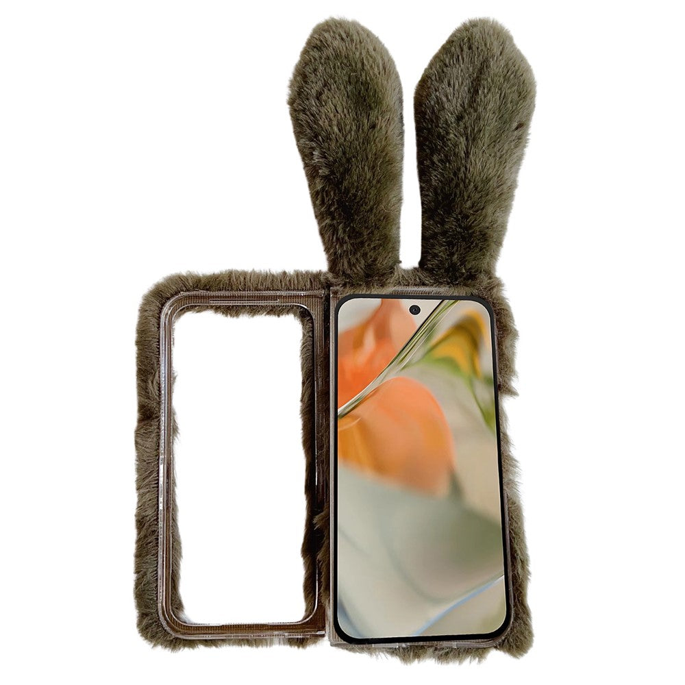 For Google Pixel 9 Pro Fold 5G Case Bunny Ears Winter Plush Hard PC Phone Cover