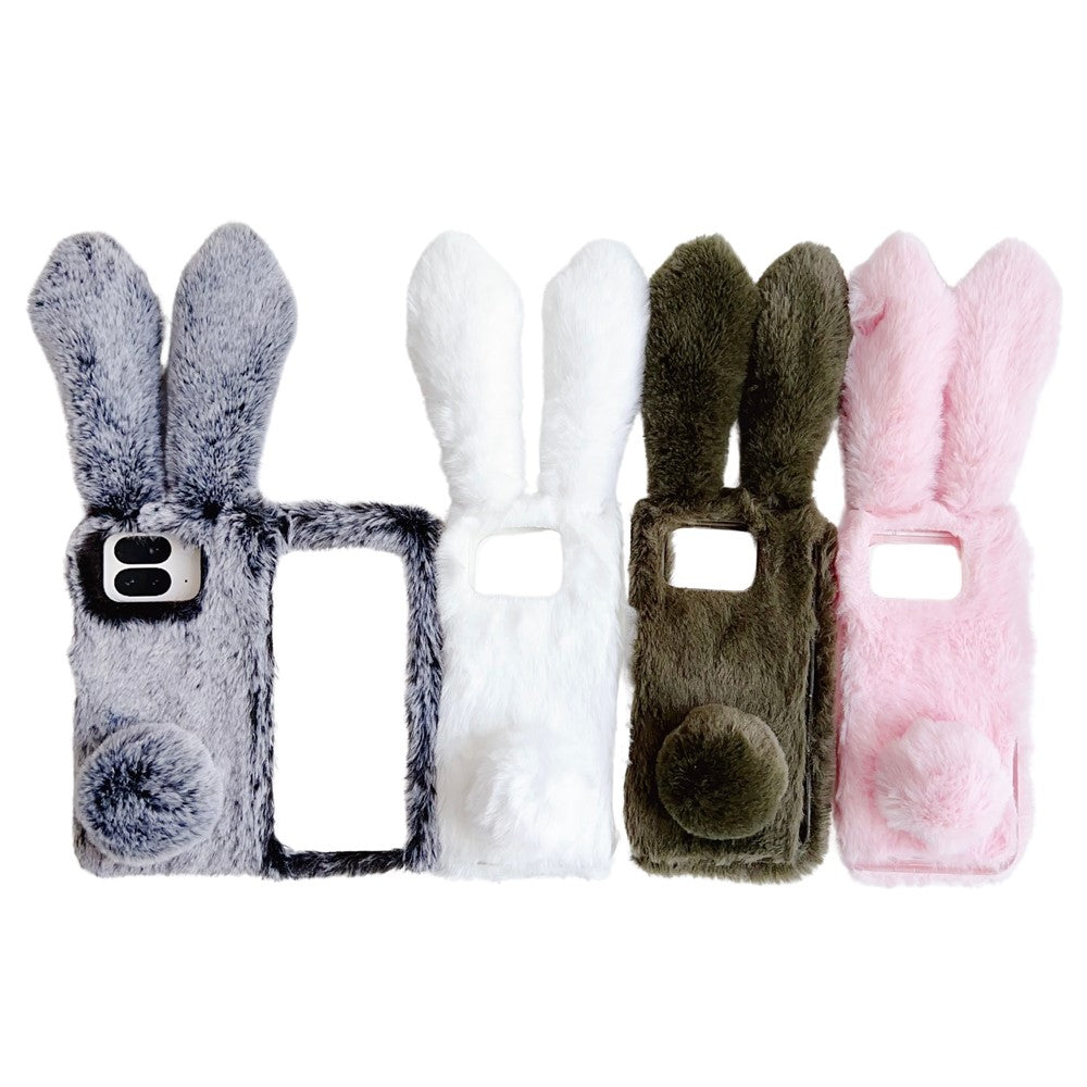 For Google Pixel 9 Pro Fold 5G Case Bunny Ears Winter Plush Hard PC Phone Cover