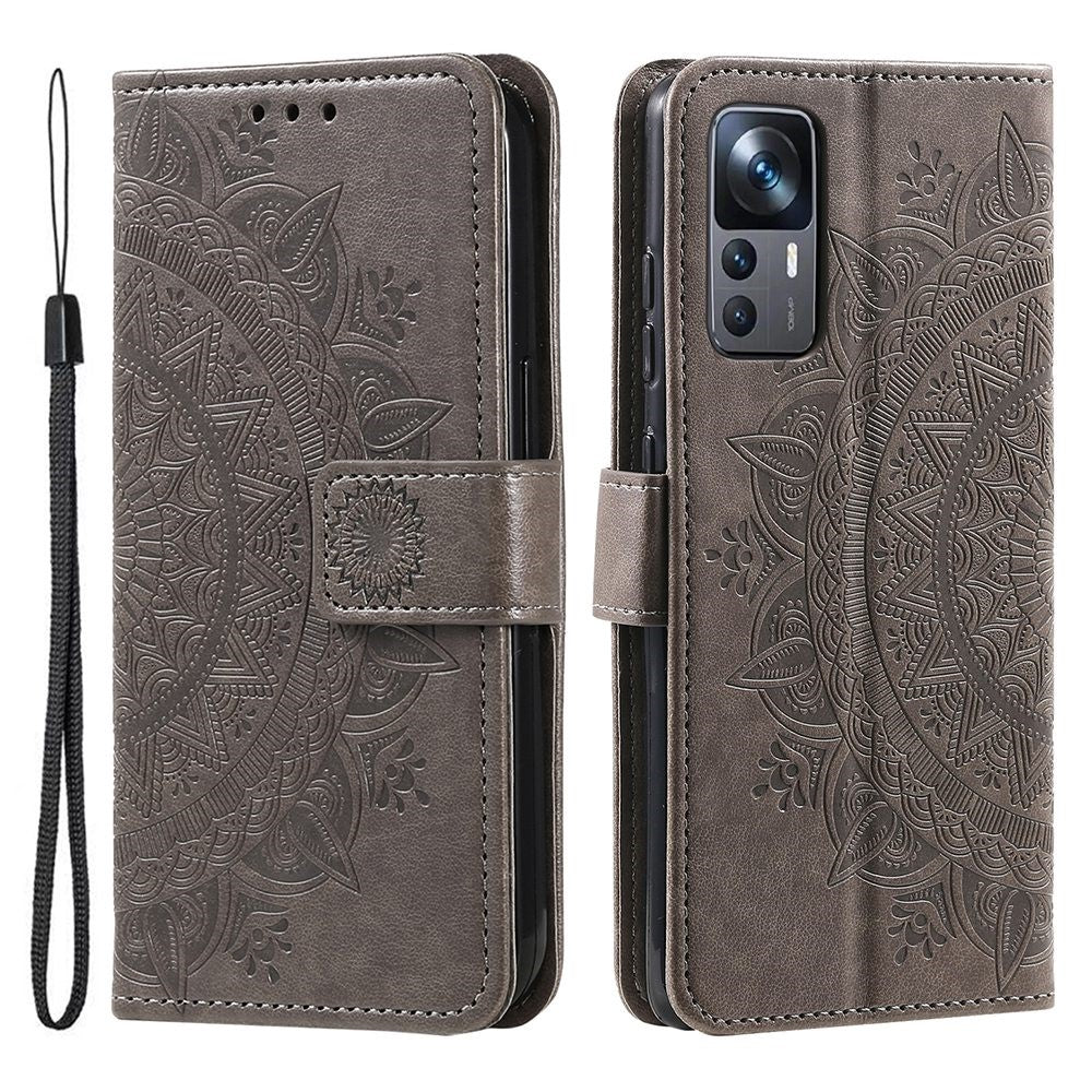 For Xiaomi 12T 5G / Redmi K50 Ultra 5G / 12T Pro 5G Mandala Flower Pattern Imprinted Folding Stand PU Leather Case TPU Inner Shell Wallet Flip Cover with Strap