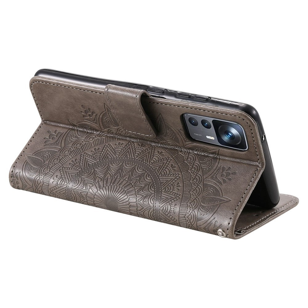 For Xiaomi 12T 5G / Redmi K50 Ultra 5G / 12T Pro 5G Mandala Flower Pattern Imprinted Folding Stand PU Leather Case TPU Inner Shell Wallet Flip Cover with Strap