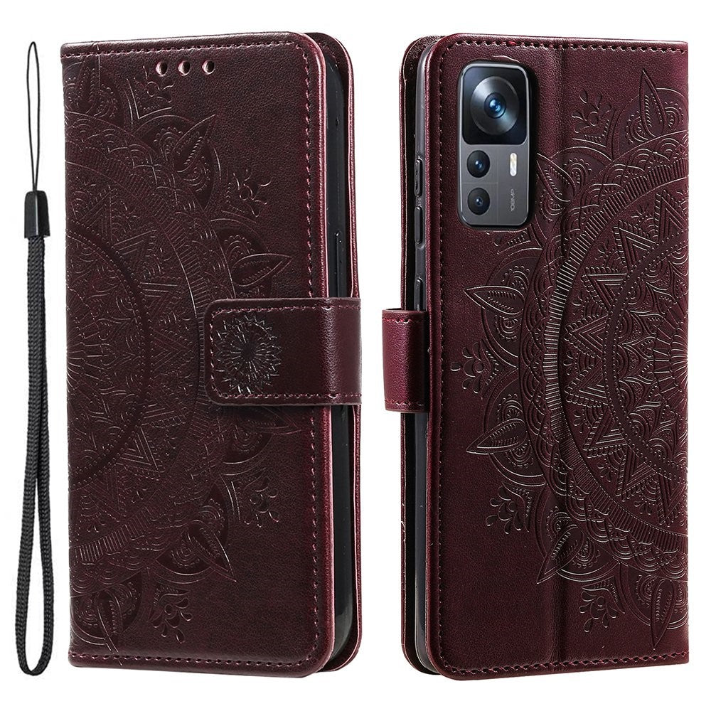 For Xiaomi 12T 5G / Redmi K50 Ultra 5G / 12T Pro 5G Mandala Flower Pattern Imprinted Folding Stand PU Leather Case TPU Inner Shell Wallet Flip Cover with Strap