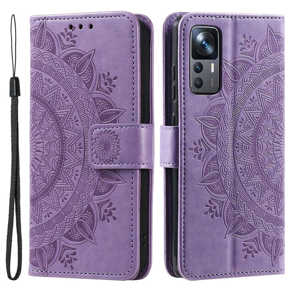 For Xiaomi 12T 5G / Redmi K50 Ultra 5G / 12T Pro 5G Mandala Flower Pattern Imprinted Folding Stand PU Leather Case TPU Inner Shell Wallet Flip Cover with Strap
