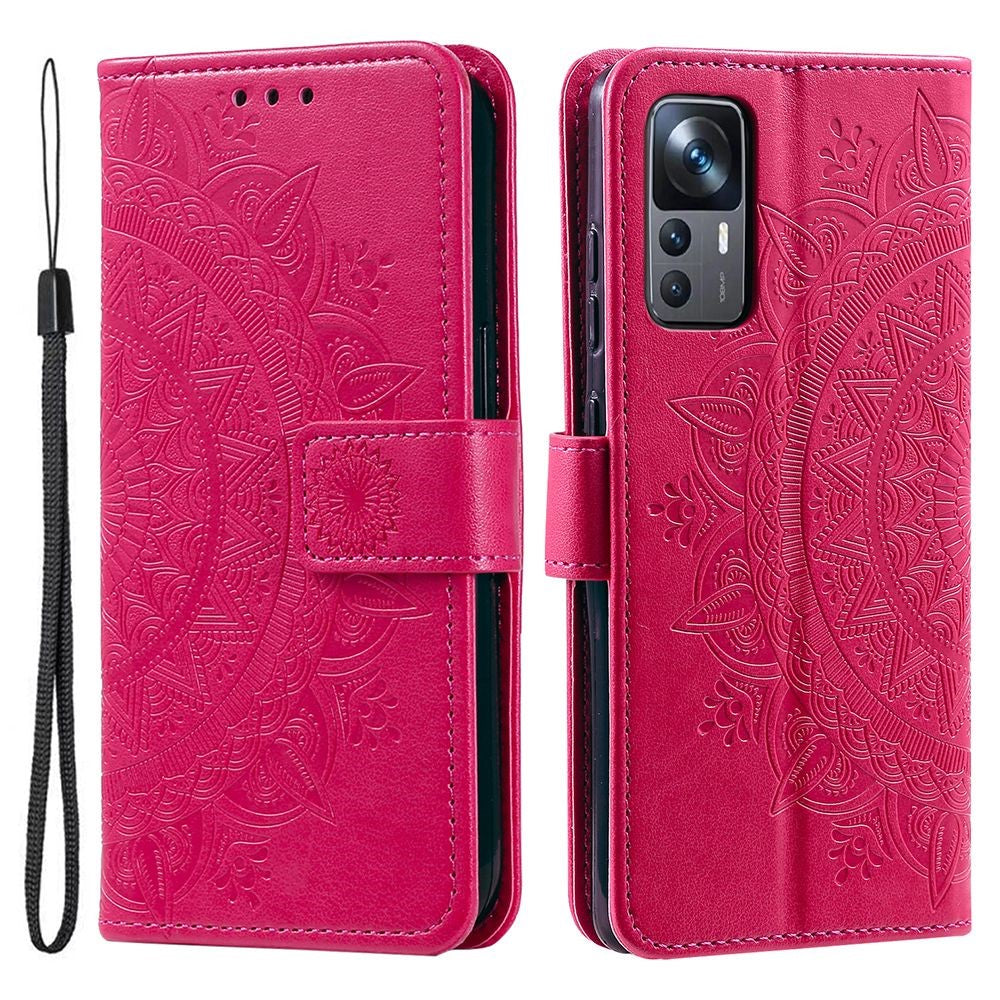 For Xiaomi 12T 5G / Redmi K50 Ultra 5G / 12T Pro 5G Mandala Flower Pattern Imprinted Folding Stand PU Leather Case TPU Inner Shell Wallet Flip Cover with Strap
