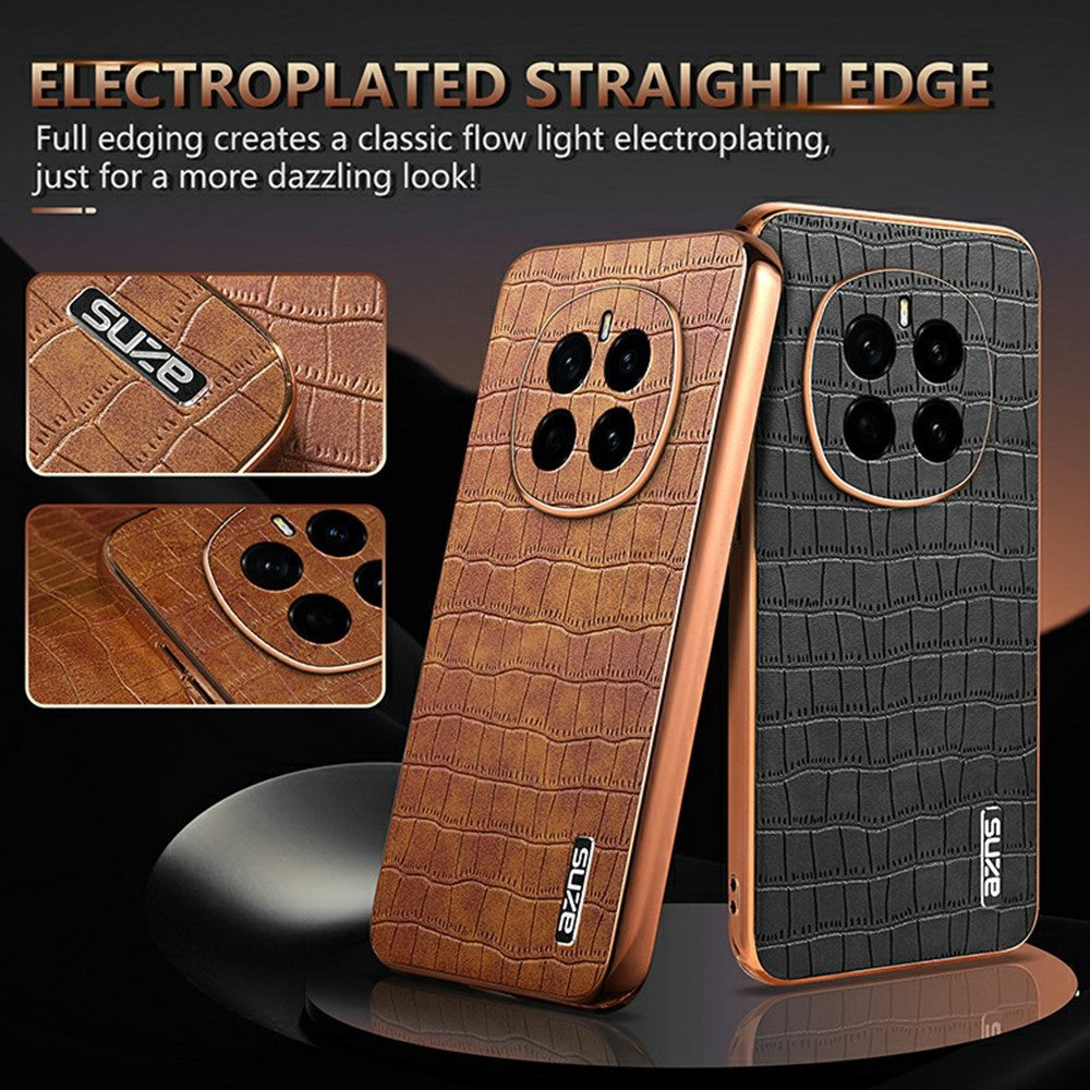 AZNS For Honor Magic7 5G Case Electroplating Crocodile Texture PU + TPU Phone Cover