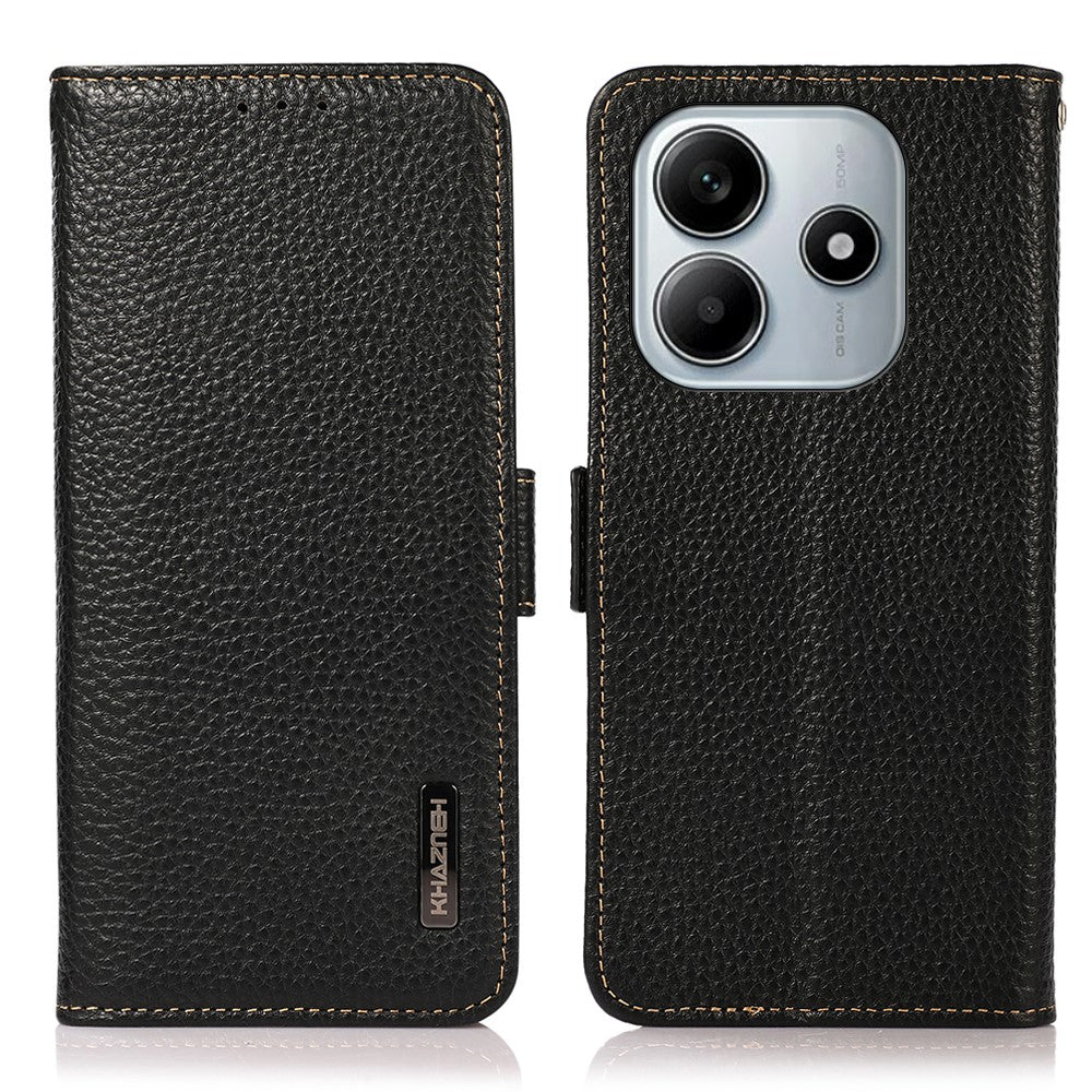 KHAZNEH Phone Case for Xiaomi Redmi Note 14 5G Genuine Cow Leather Cover RFID Blocking