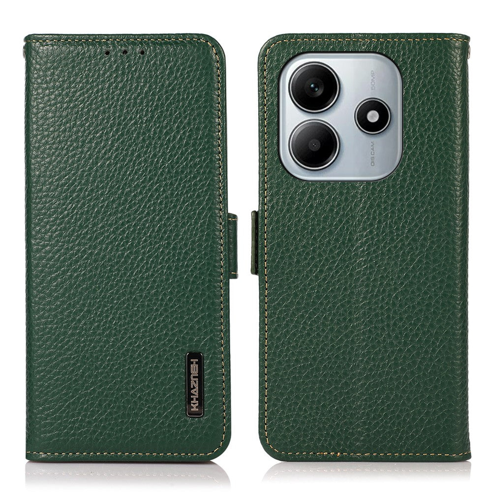 KHAZNEH Phone Case for Xiaomi Redmi Note 14 5G Genuine Cow Leather Cover RFID Blocking