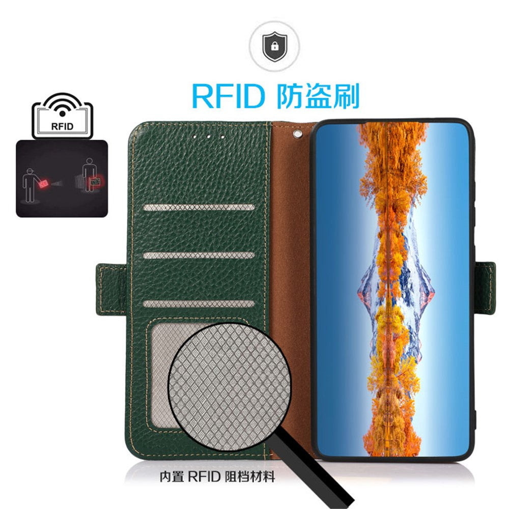 KHAZNEH Phone Case for Xiaomi Redmi Note 14 5G Genuine Cow Leather Cover RFID Blocking
