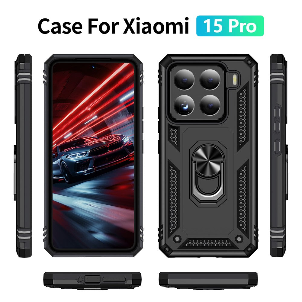 For Xiaomi 15 Pro Case PC + TPU Phone Cover with Rotary Ring Kickstand