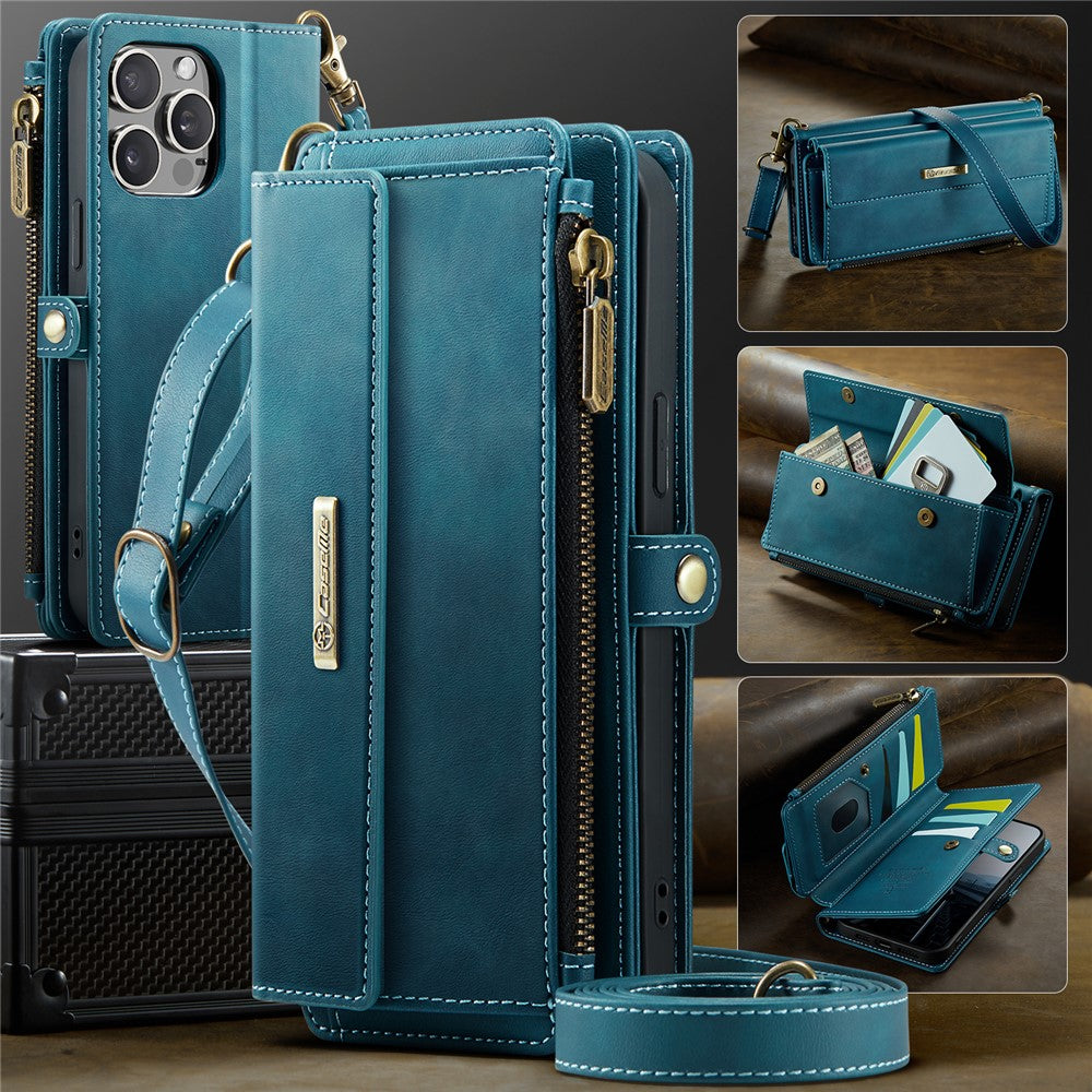 iPhone 13 Pro Max Wallet-Hülle – Mit RFID-blockierende Reißverschluss-Brieftasche, Ständer & Riemen