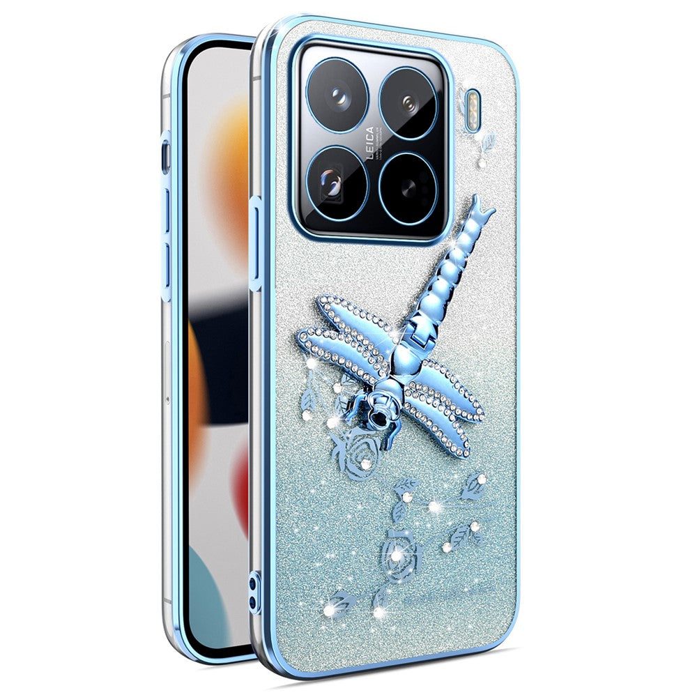 KADEM For Xiaomi 15 Pro Case Dragonfly Kickstand TPU Flowers Glitter Phone Cover