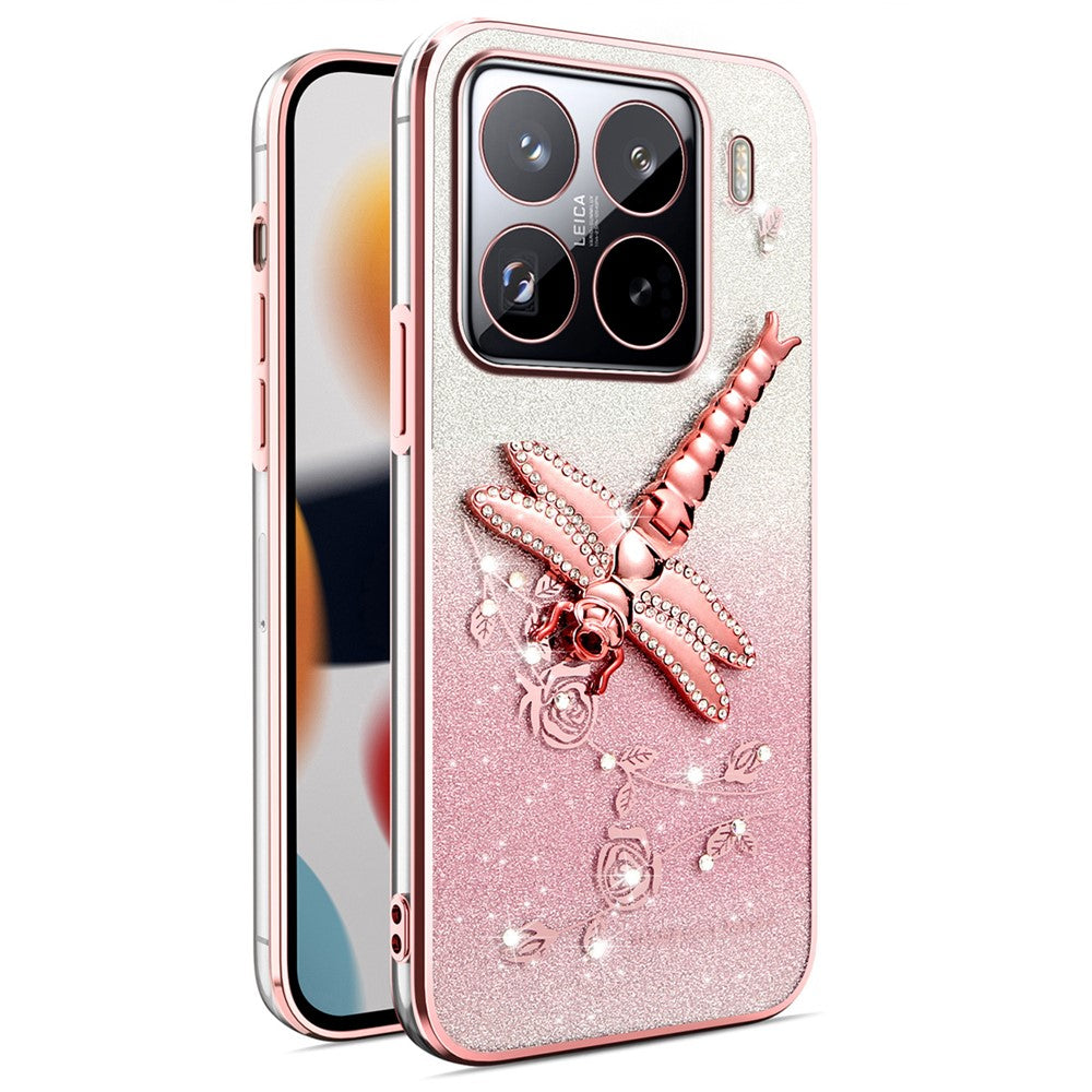 KADEM For Xiaomi 15 Pro Case Dragonfly Kickstand TPU Flowers Glitter Phone Cover