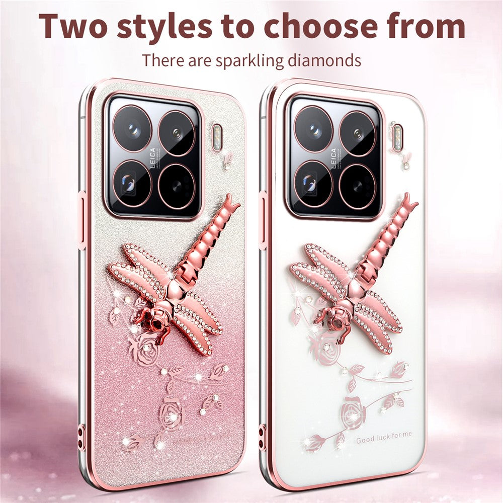 KADEM For Xiaomi 15 Pro Case Dragonfly Kickstand TPU Flowers Glitter Phone Cover